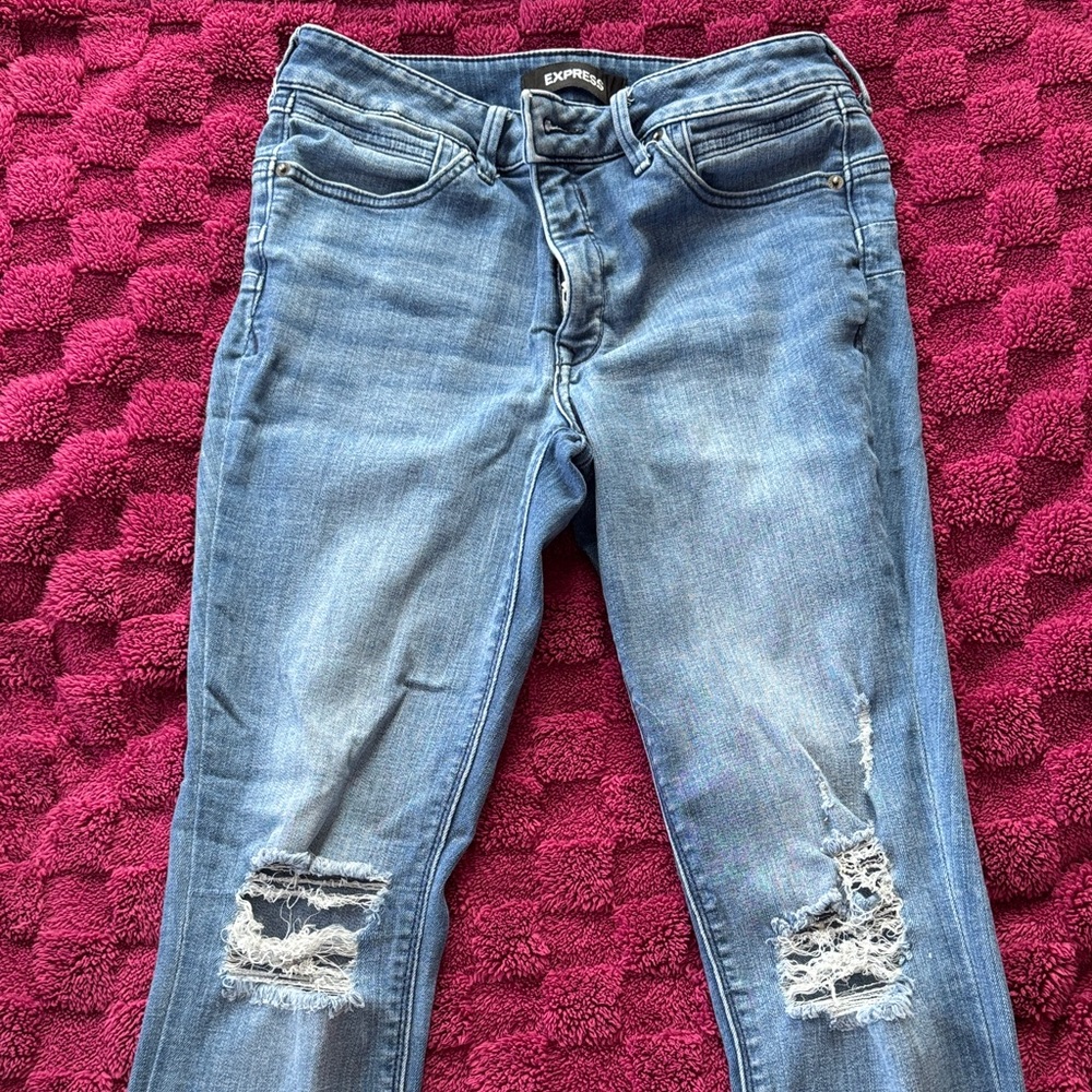 Express Women’s Skinny Distressed Light Blue Jeans